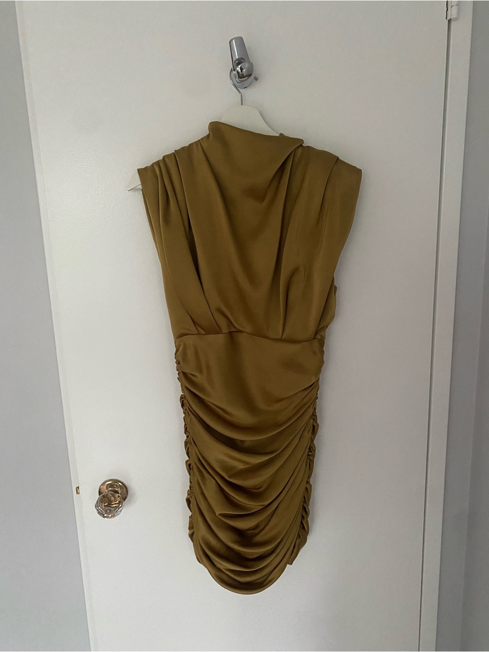 Aritzia Olive Green Draped Ruched Mini Dress